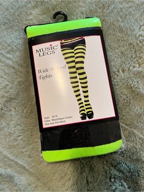 Music Legs Black and Neon Green Wide Striped Hosiery